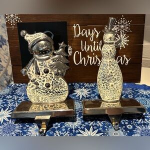 Snowman Mosaic Stocking Holders ~ Set of 2